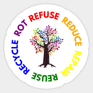 Refuse Reduce Repair Reuse Recycle Rot - Rainbow Tree Sticker